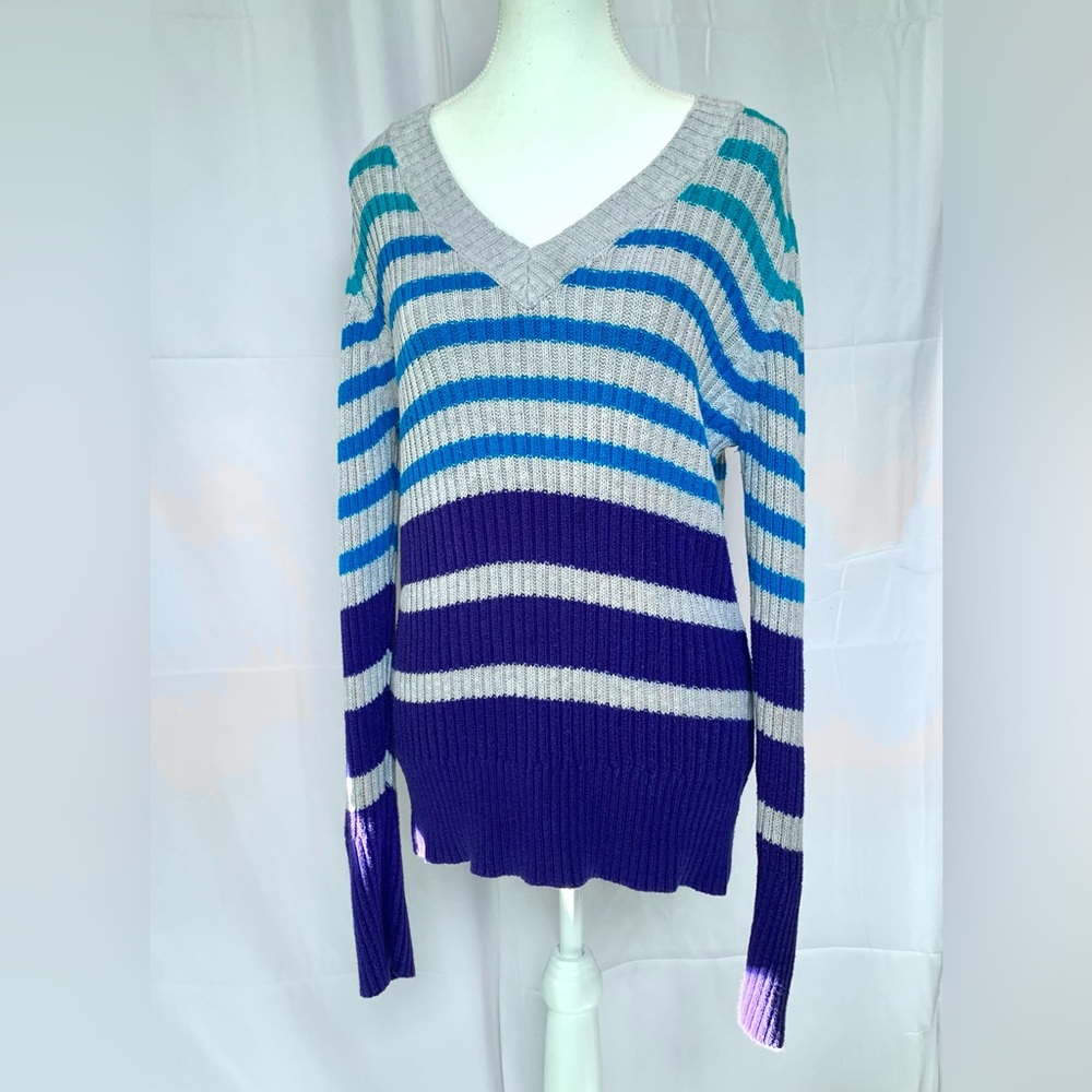 Women’s XL Striped V-Neck‎ Sweater Y2K Bella Swan Gilmore Girls 2000’s Girly Top